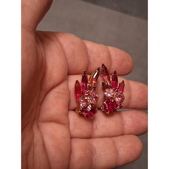 Vintage Juliana Pink AB Rhinestone Brooch Earrings Set Clip Backs - Picture 11 of 13
